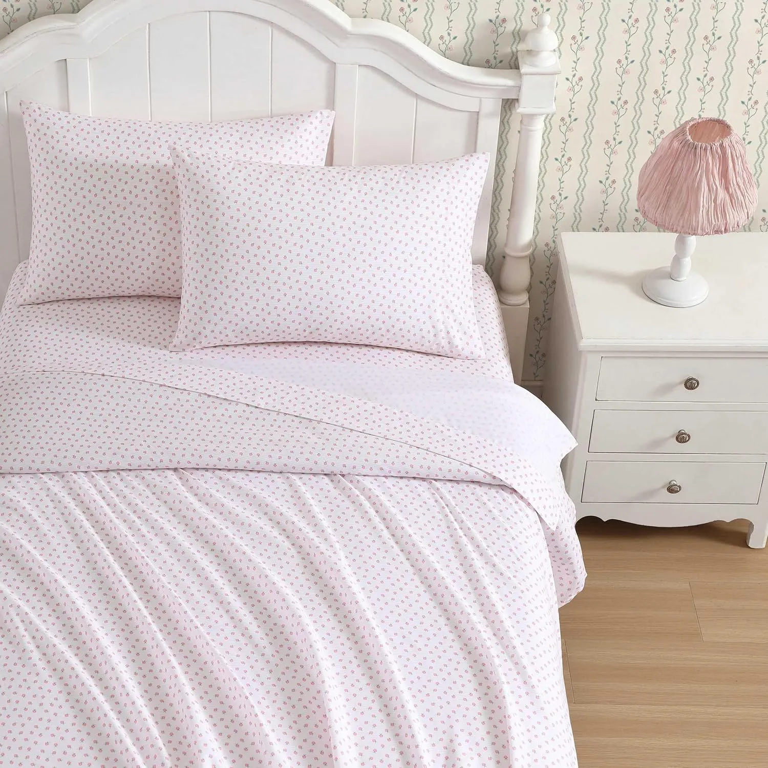 Laura Ashley - Kids Sheet Set, Ultra-Soft & Breathable Toddler Bedding with Matching Pillowcase, Wrinkle-Resistant, Ideal Girl Room Essentials (Sweet Lady Bugs Pink, Twin/Twin XL)