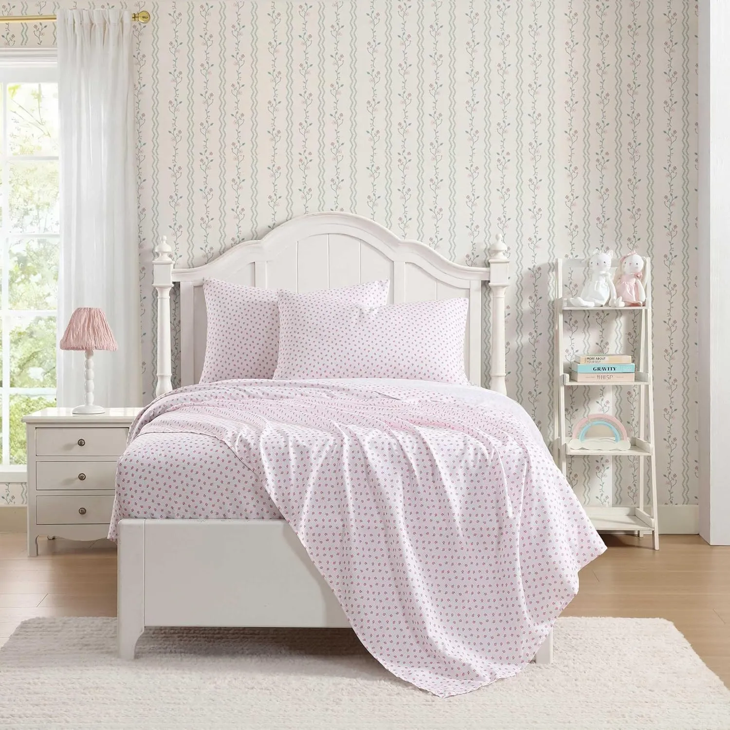 Laura Ashley - Kids Sheet Set, Ultra-Soft & Breathable Toddler Bedding with Matching Pillowcase, Wrinkle-Resistant, Ideal Girl Room Essentials (Sweet Lady Bugs Pink, Twin/Twin XL)