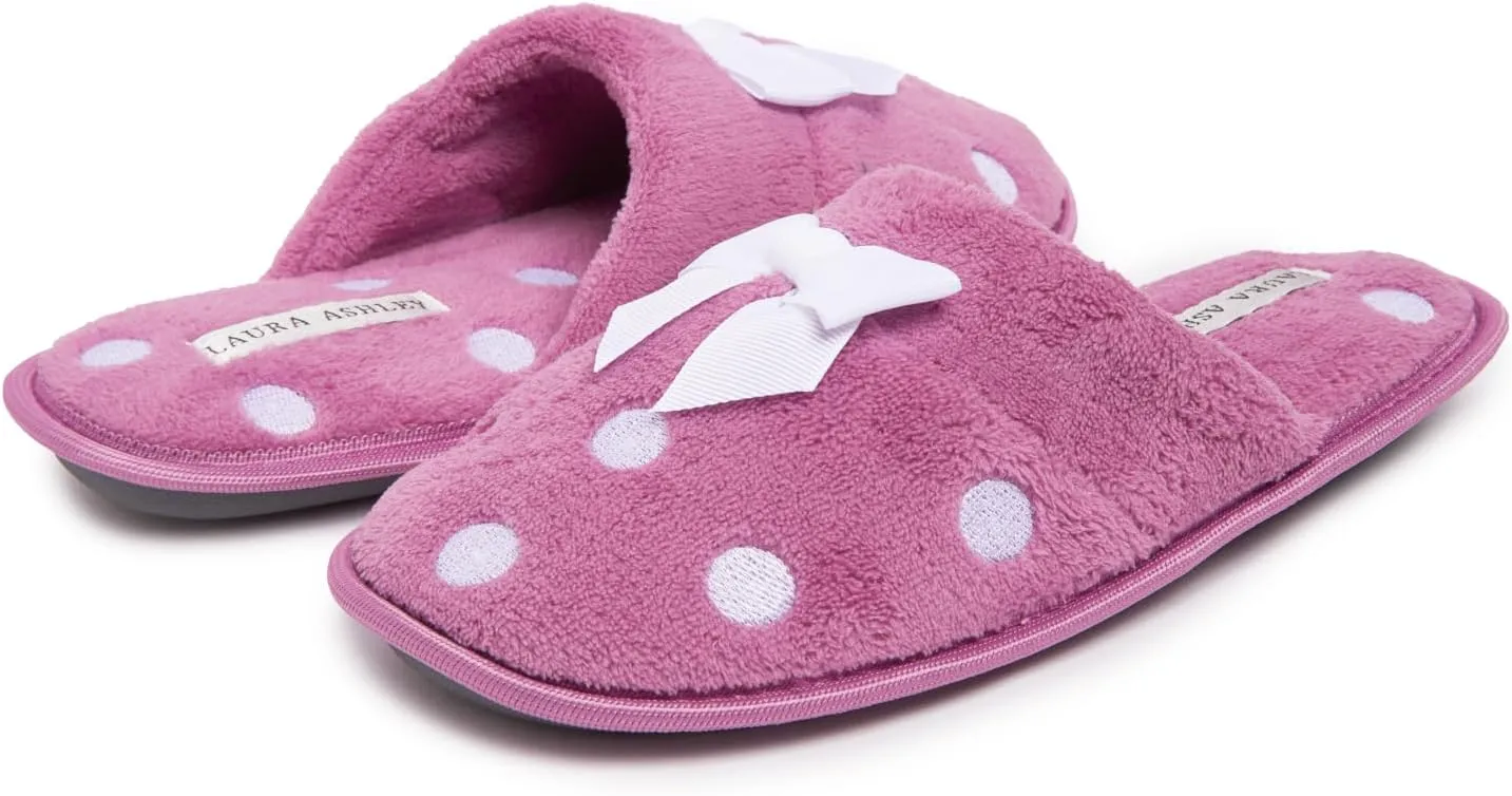 Laura Ashley Ladies Embroidered Soft Terry Scuff Slipper
