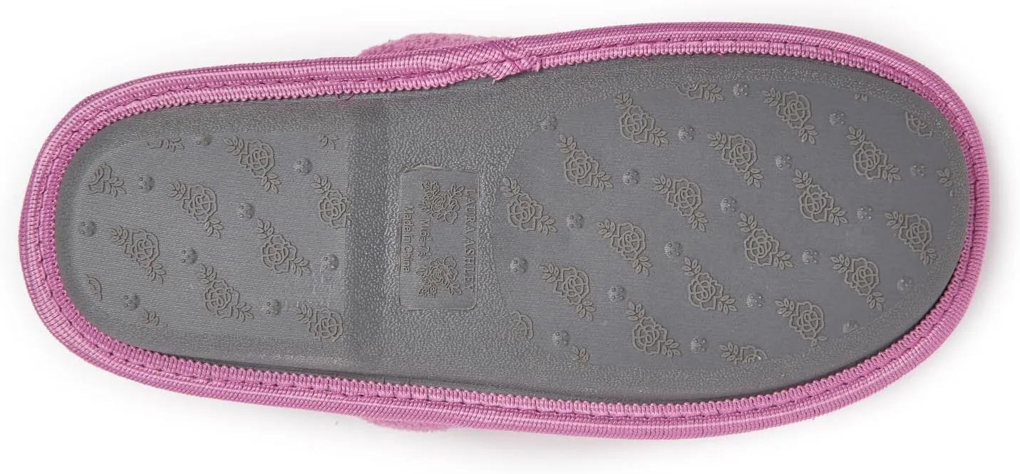 Laura Ashley Ladies Embroidered Soft Terry Scuff Slipper