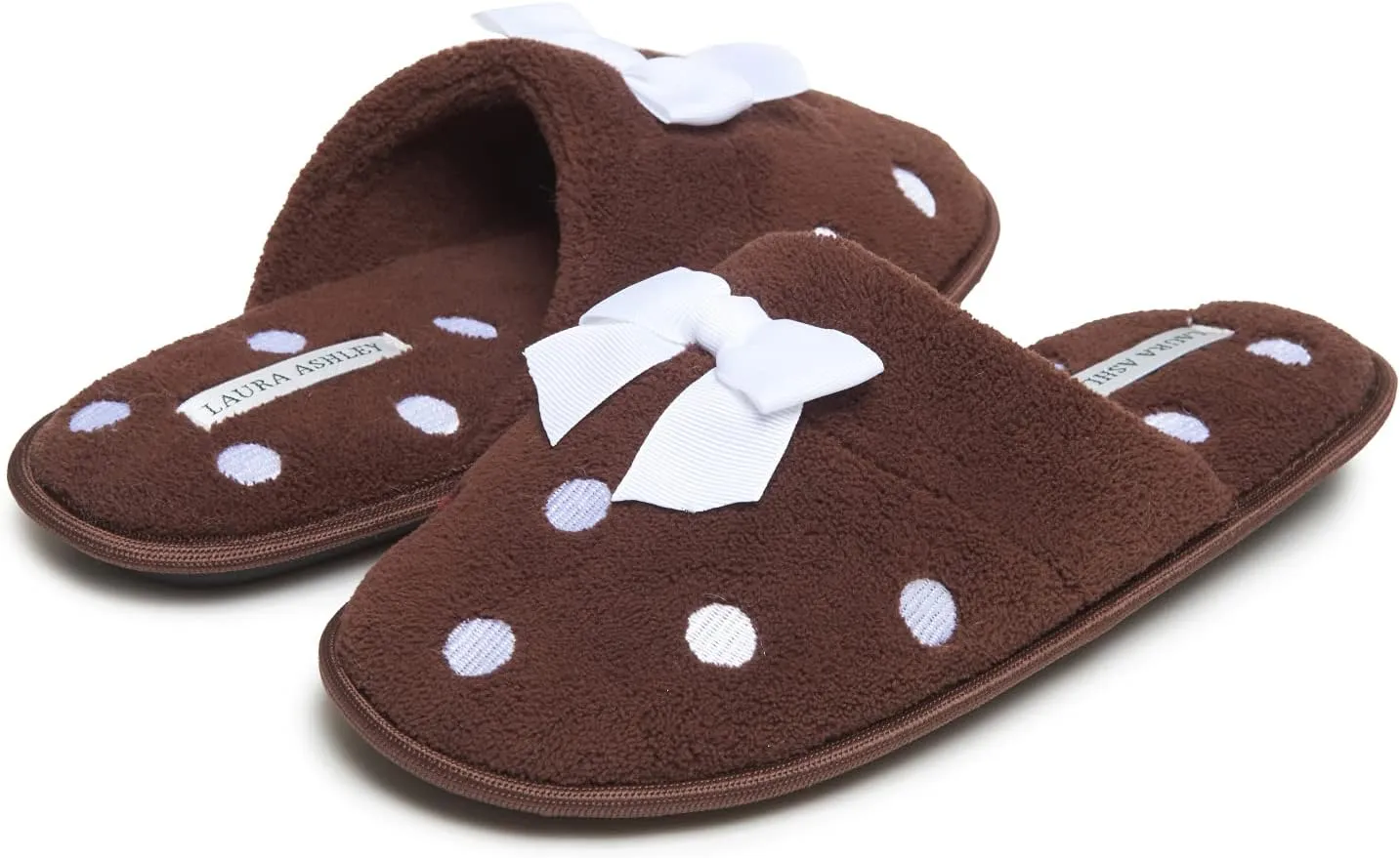 Laura Ashley Ladies Embroidered Soft Terry Scuff Slipper
