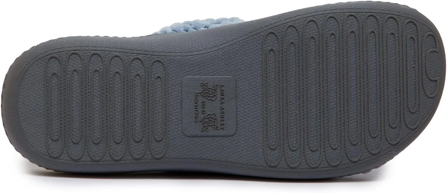 Laura Ashley Rugged Spa Slipper with Bow, Cozy Memory Foam Hard Bottom Slippers for Women, Soft Warm House Shoes