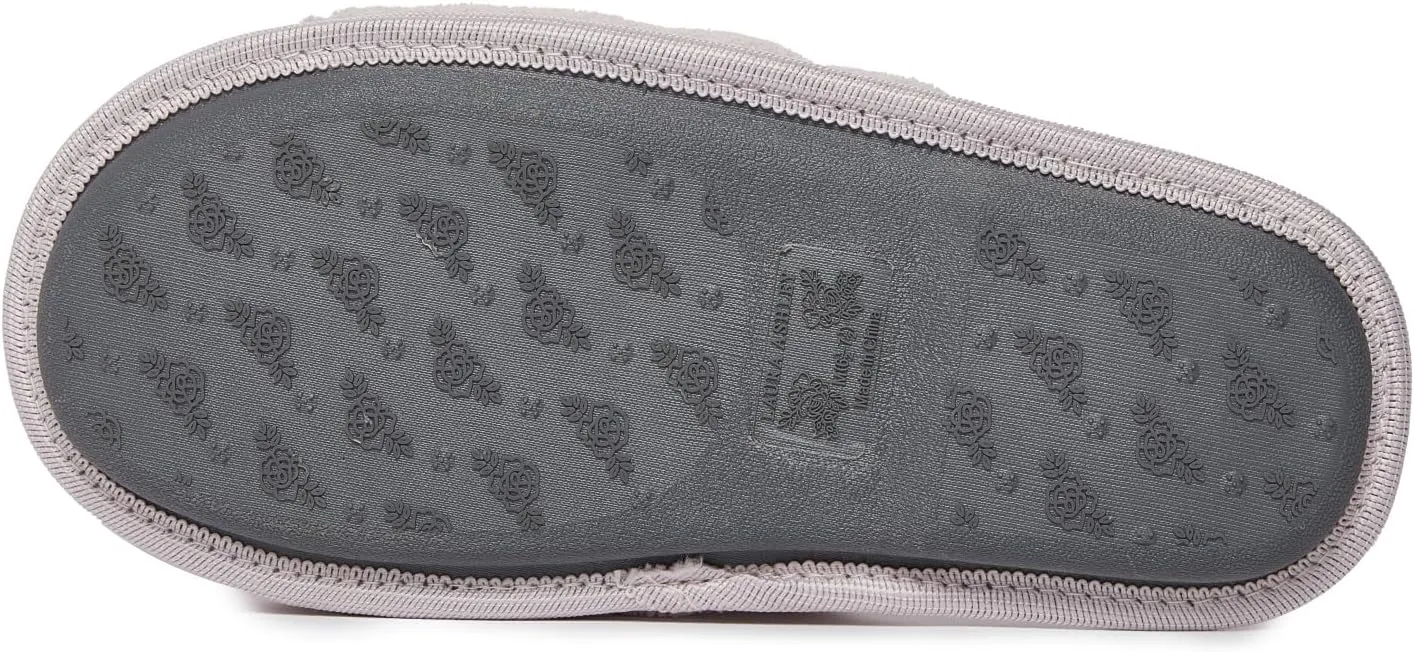 Laura Ashley Soft Terry Knot Scuff Slippers for Women - Comfy Non Slip Closed Toe Bedroom Slipper - Cozy Slide On Womens House Slippers