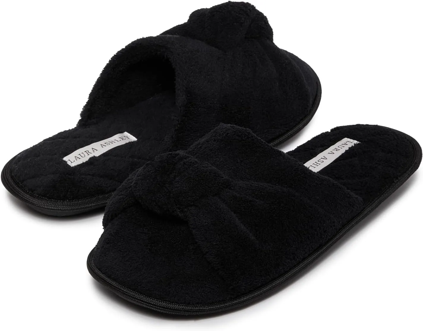 Laura Ashley Soft Terry Knot Scuff Slippers for Women - Comfy Non Slip Closed Toe Bedroom Slipper - Cozy Slide On Womens House Slippers