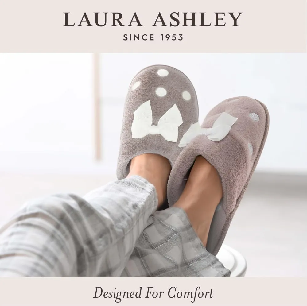 Laura Ashley Soft Terry Knot Scuff Slippers for Women - Comfy Non Slip Closed Toe Bedroom Slipper - Cozy Slide On Womens House Slippers