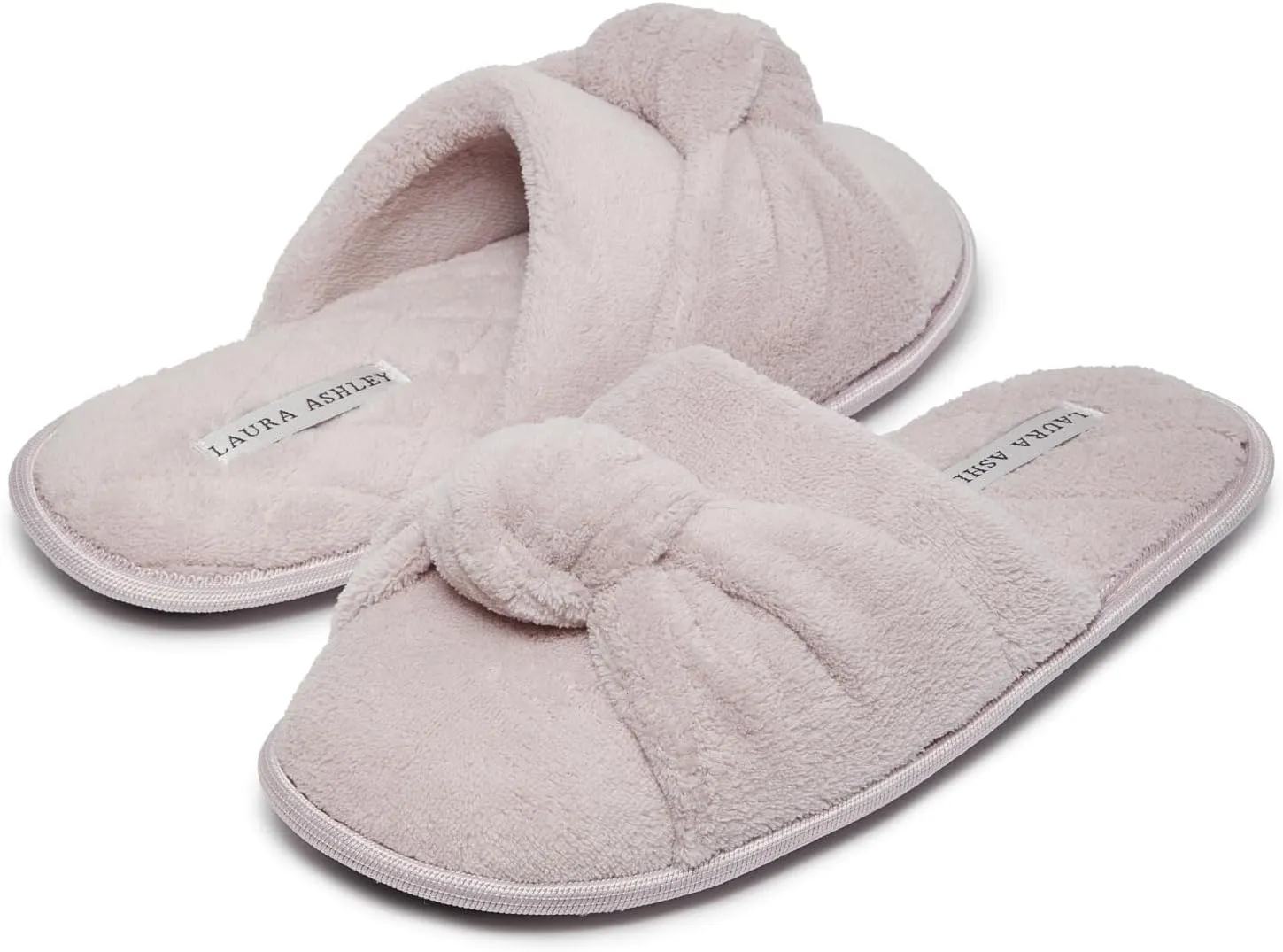 Laura Ashley Soft Terry Knot Scuff Slippers for Women - Comfy Non Slip Closed Toe Bedroom Slipper - Cozy Slide On Womens House Slippers