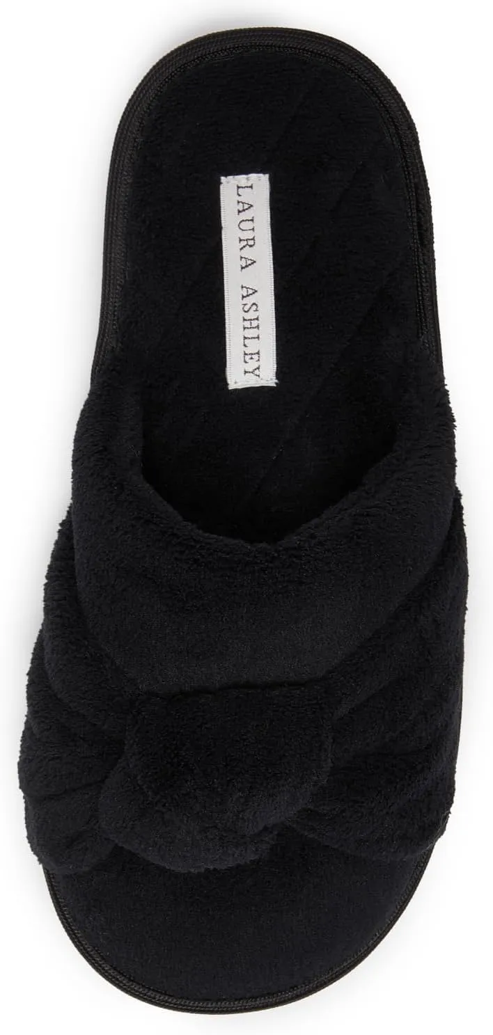 Laura Ashley Soft Terry Knot Scuff Slippers for Women - Comfy Non Slip Closed Toe Bedroom Slipper - Cozy Slide On Womens House Slippers