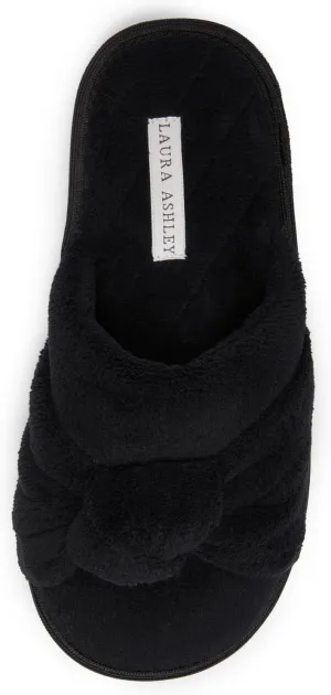 Laura Ashley Soft Terry Knot Scuff Slippers for Women - Comfy Non Slip Closed Toe Bedroom Slipper - Cozy Slide On Womens House Slippers