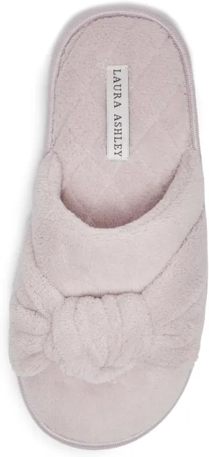 Laura Ashley Soft Terry Knot Scuff Slippers for Women - Comfy Non Slip Closed Toe Bedroom Slipper - Cozy Slide On Womens House Slippers