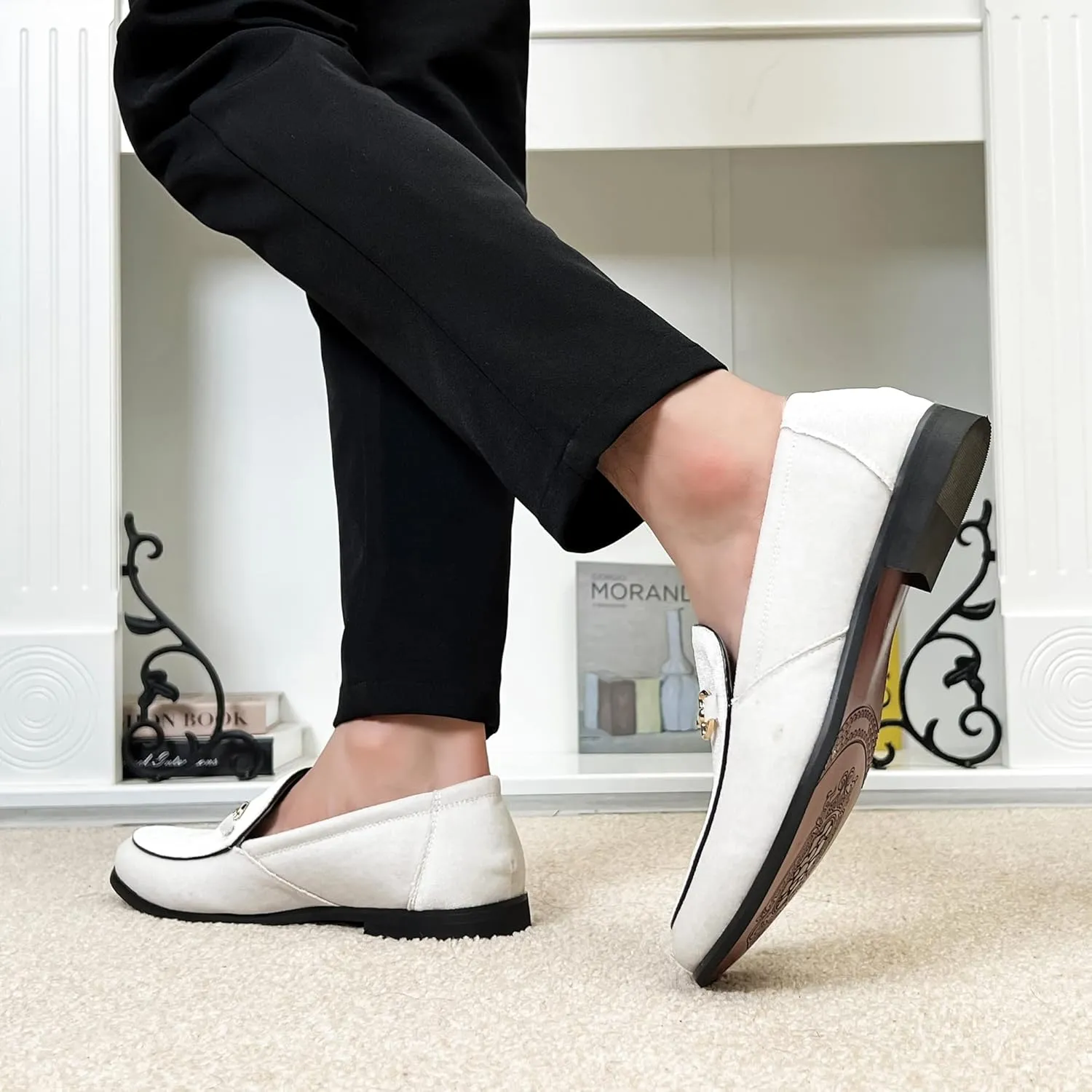 LCQL Men's Luxury Velvet Penny Loafer Shoes Noble Slip-on Suede Loafers Smoking Slippers Plus Size 7-13