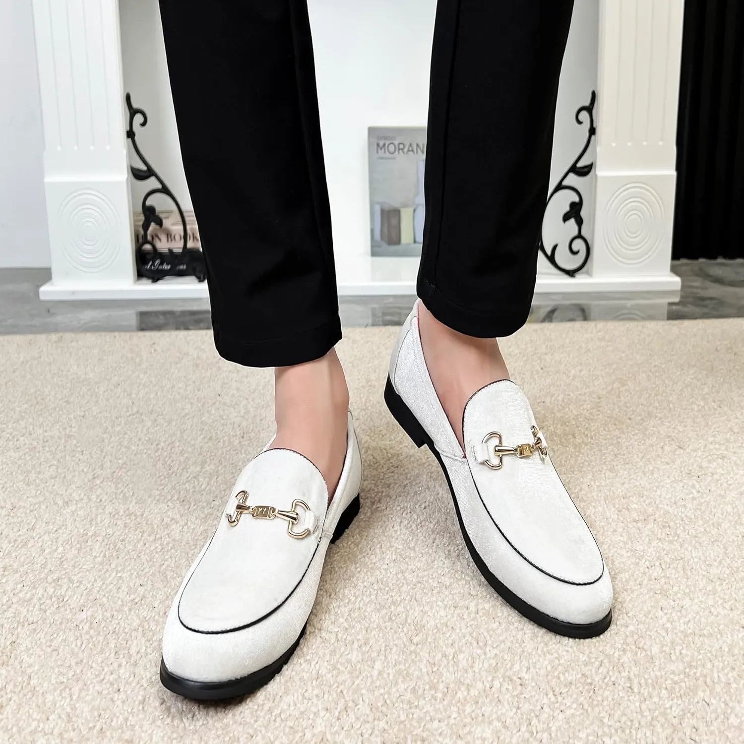 LCQL Men's Luxury Velvet Penny Loafer Shoes Noble Slip-on Suede Loafers Smoking Slippers Plus Size 7-13