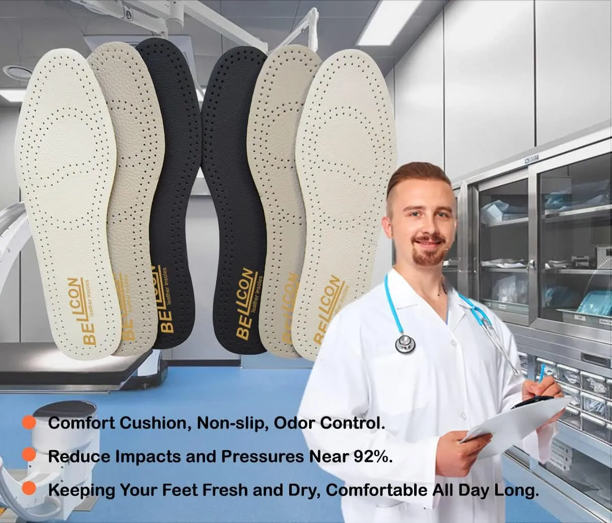 Leather Insoles for Men Black Thin Leather Inserts for Men Dress Shoes Nonslip Shoe Pads Replacement for Comfort Cushioning and Odor Eater (3 Pairs/Mens US 9-9.5)