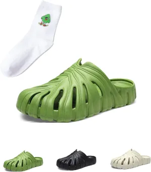 LELEBEAR Monstera Slippers, Monstera Pillow Slippers Open Toe Non Slip Slippers, Monstera Slides for Women and Men
