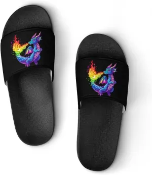 LGBT Dragon With Rainbow Flame Unisex Shower Shoes House Slippers Non-Slip Indoor Bathroom Shoes for Pool Beach 45 (275mm)