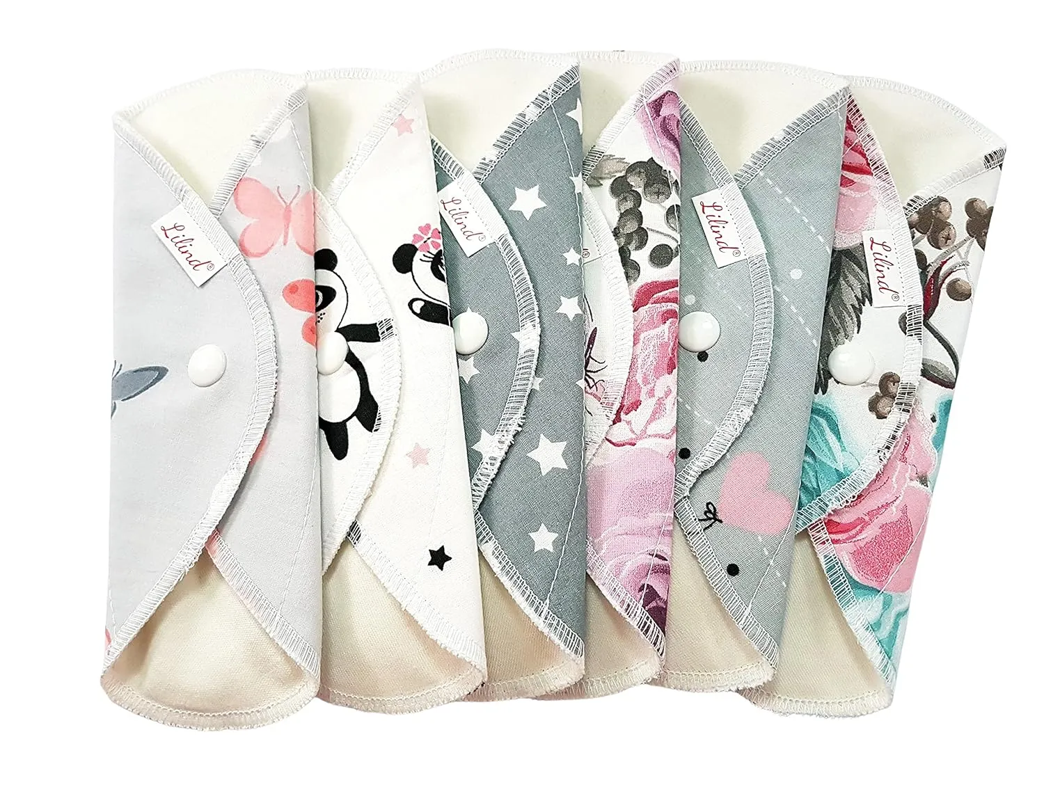 Lilind® 6 Pack Everyday Pantyliners, Organic Cloth Pads, Reusable Menstrual Sanitary Napkins, 100% Cotton, Random Flowers