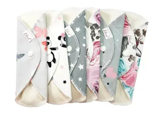 Lilind® 6 Pack Everyday Pantyliners, Organic Cloth Pads, Reusable Menstrual Sanitary Napkins, 100% Cotton, Random Flowers