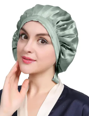 LilySilk 100% Mulberry Silk Bonnet Flat Front Silk Night Sleep Cap Adjustable Hair Wrap for Sleeping, Avocado Green
