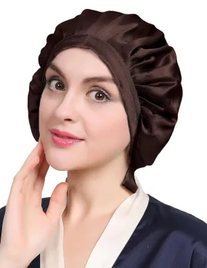 LilySilk 100% Mulberry Silk Bonnet Flat Front Silk Night Sleep Cap Adjustable Hair Wrap for Sleeping, Dark Brown