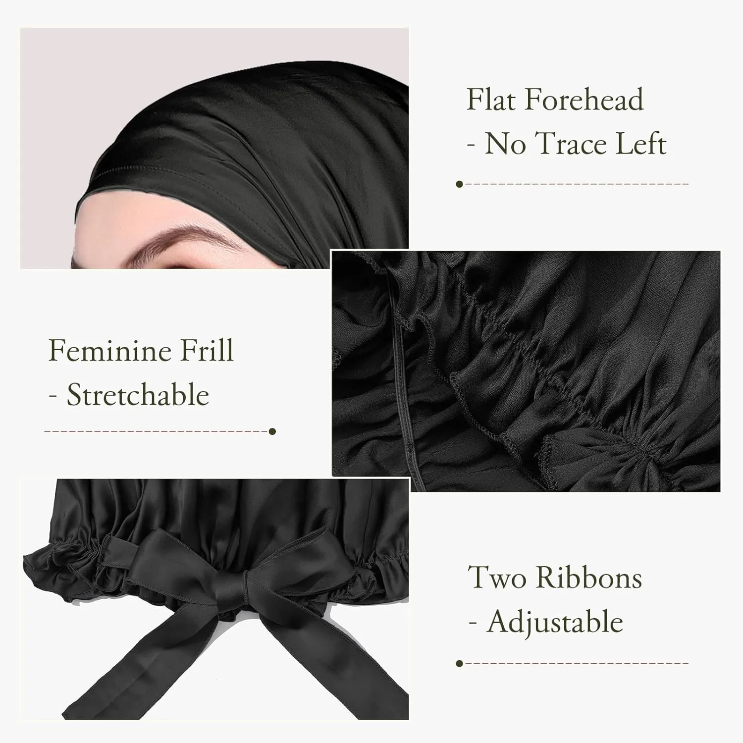 LilySilk Silk Bonnet for Sleeping Womens Sleep Cap 100% 19MM Mulberry Silk for Long Curly Hair Adjustable Stretchy Black