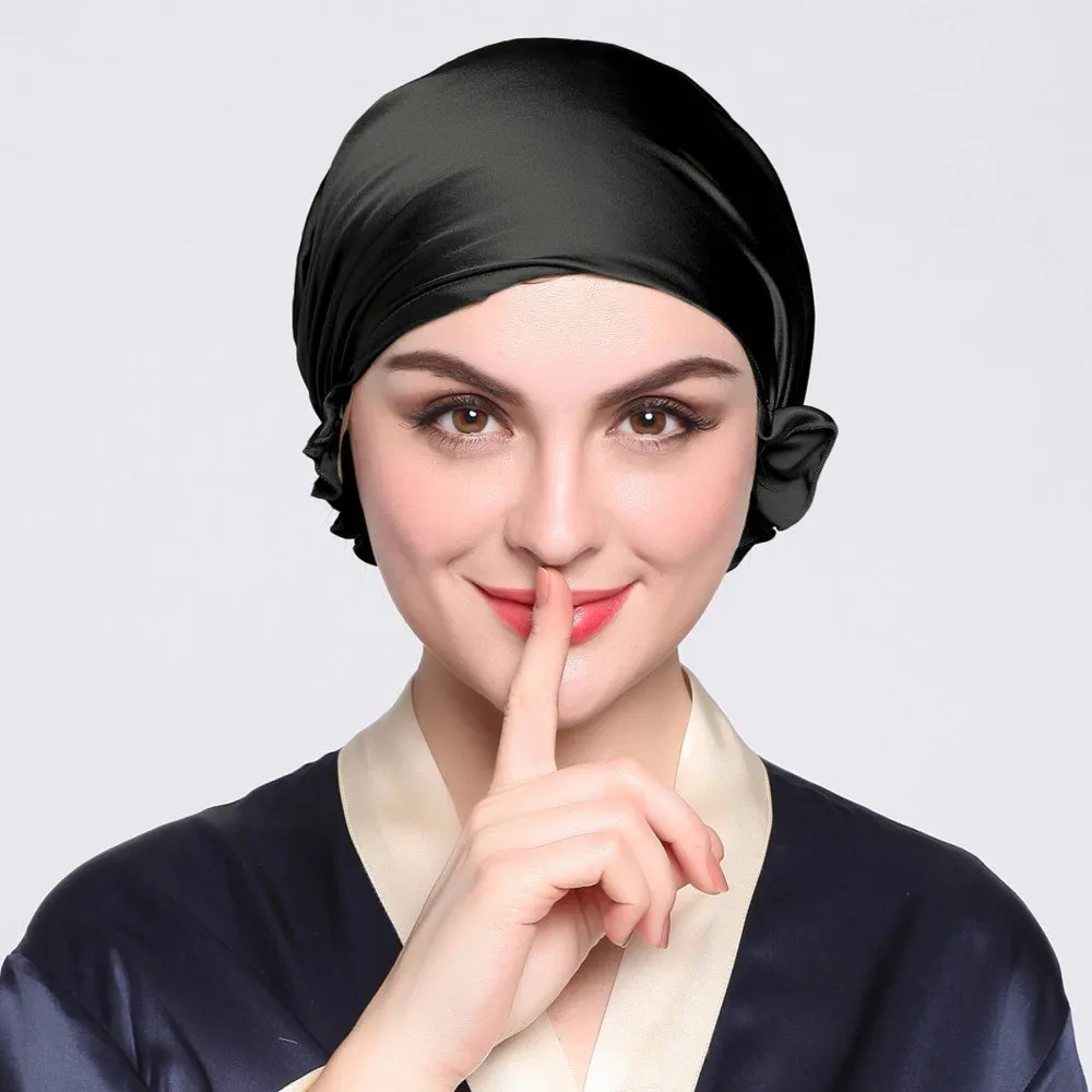 LilySilk Silk Bonnet for Sleeping Womens Sleep Cap 100% 19MM Mulberry Silk for Long Curly Hair Adjustable Stretchy Black