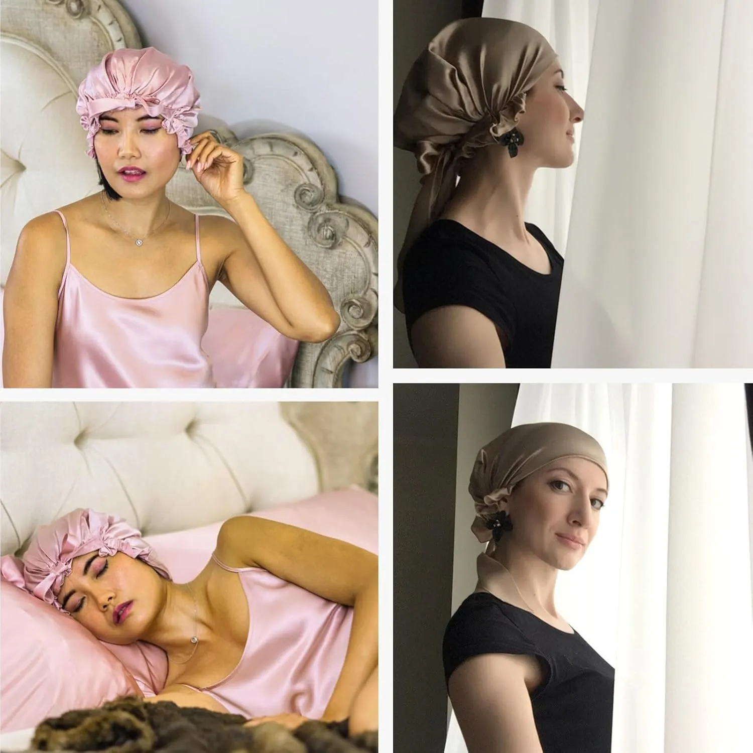 LilySilk Silk Bonnet for Sleeping Womens Sleep Cap 100% 19MM Mulberry Silk for Long Curly Hair Adjustable Stretchy Black