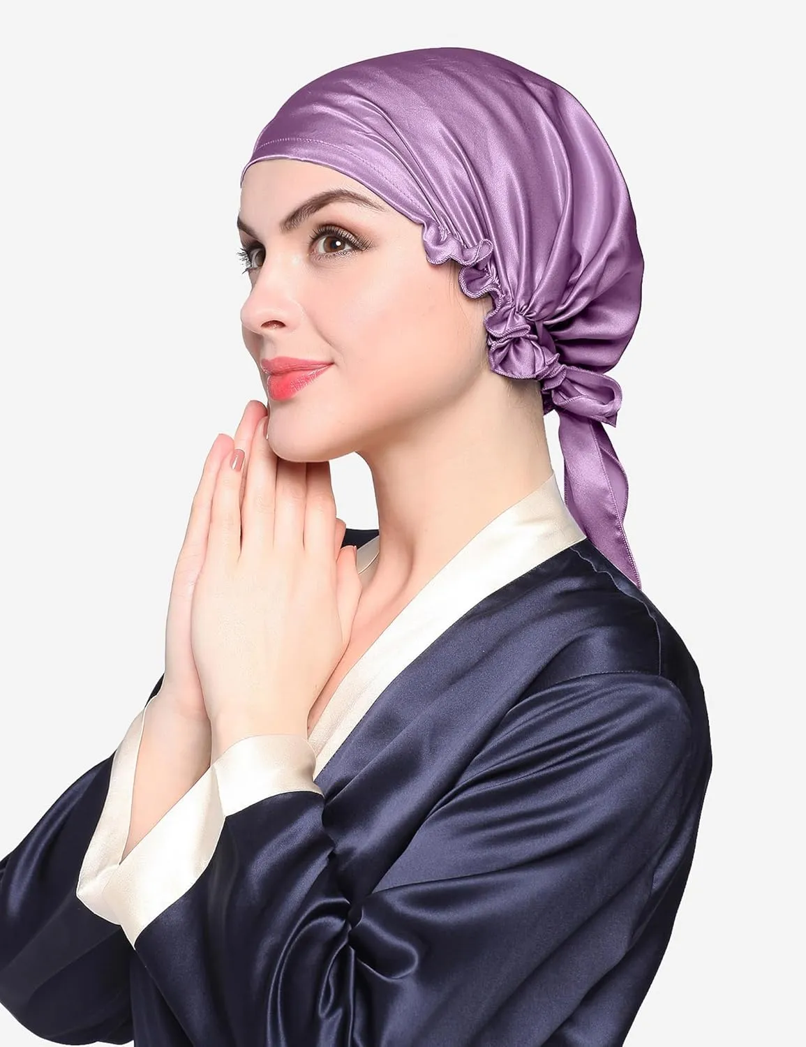 LilySilk Silk Bonnet for Sleeping Womens Sleep Cap 100% 19MM Mulberry Silk for Long Curly Hair Adjustable Stretchy Lavender