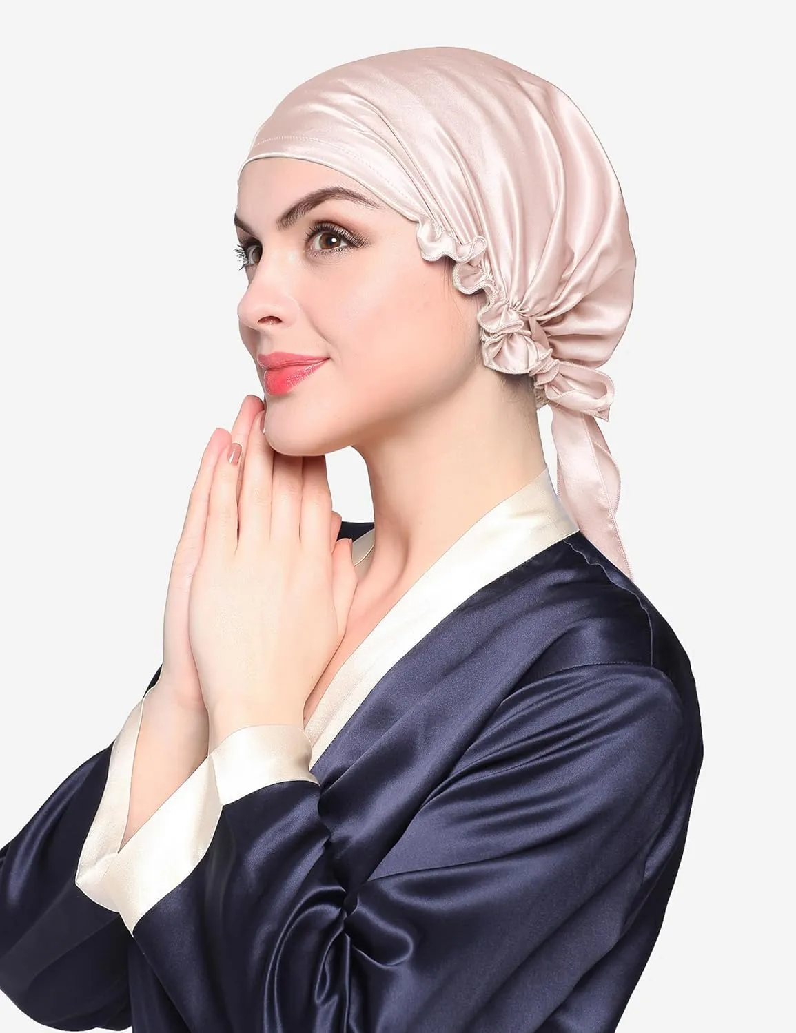 LilySilk Silk Bonnet for Sleeping Womens Sleep Cap 100% 19MM Mulberry Silk for Long Curly Hair Adjustable Stretchy Light Beige
