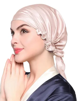 LilySilk Silk Bonnet for Sleeping Womens Sleep Cap 100% 19MM Mulberry Silk for Long Curly Hair Adjustable Stretchy Light Beige