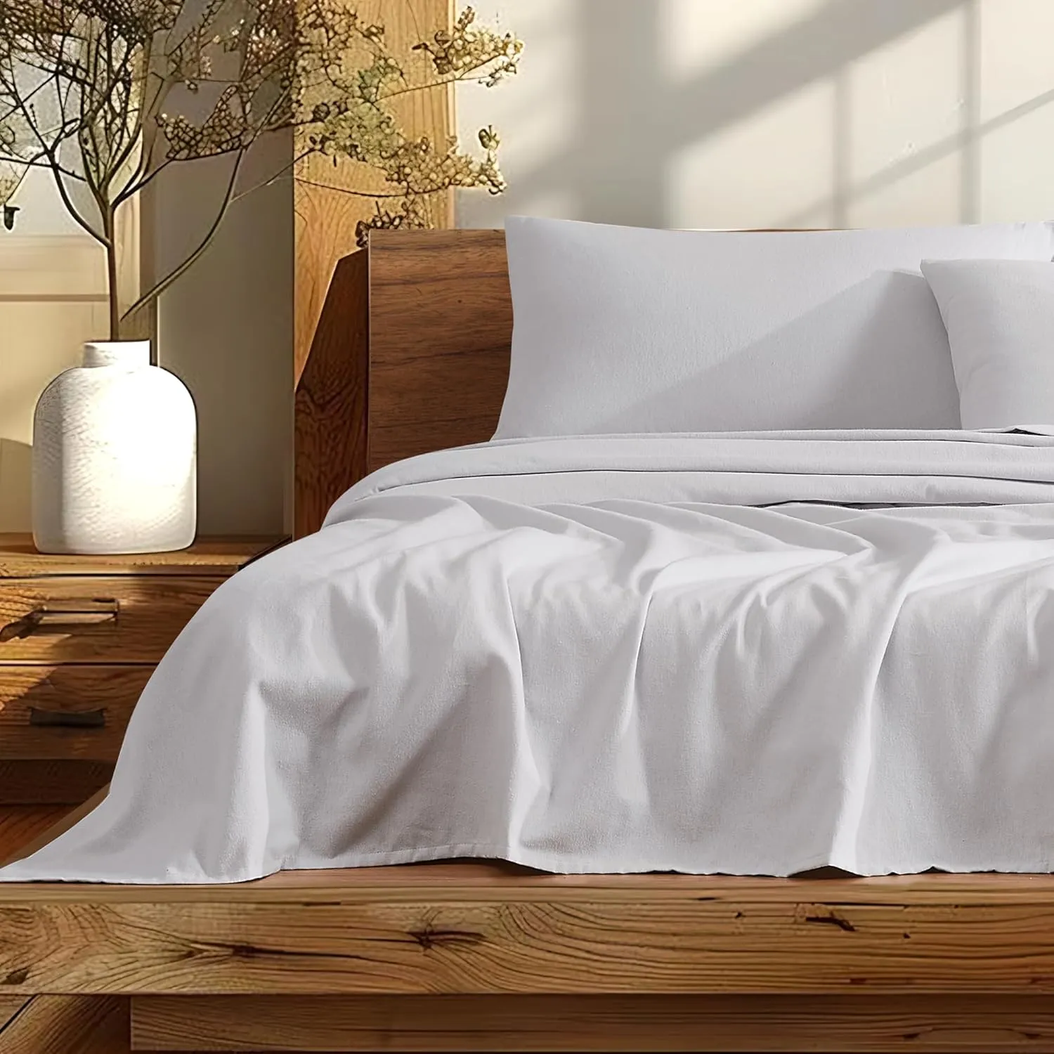 Linen Closet Soft & Cozy 100% Cotton Flannel Sheet Set, King, Soft Gray