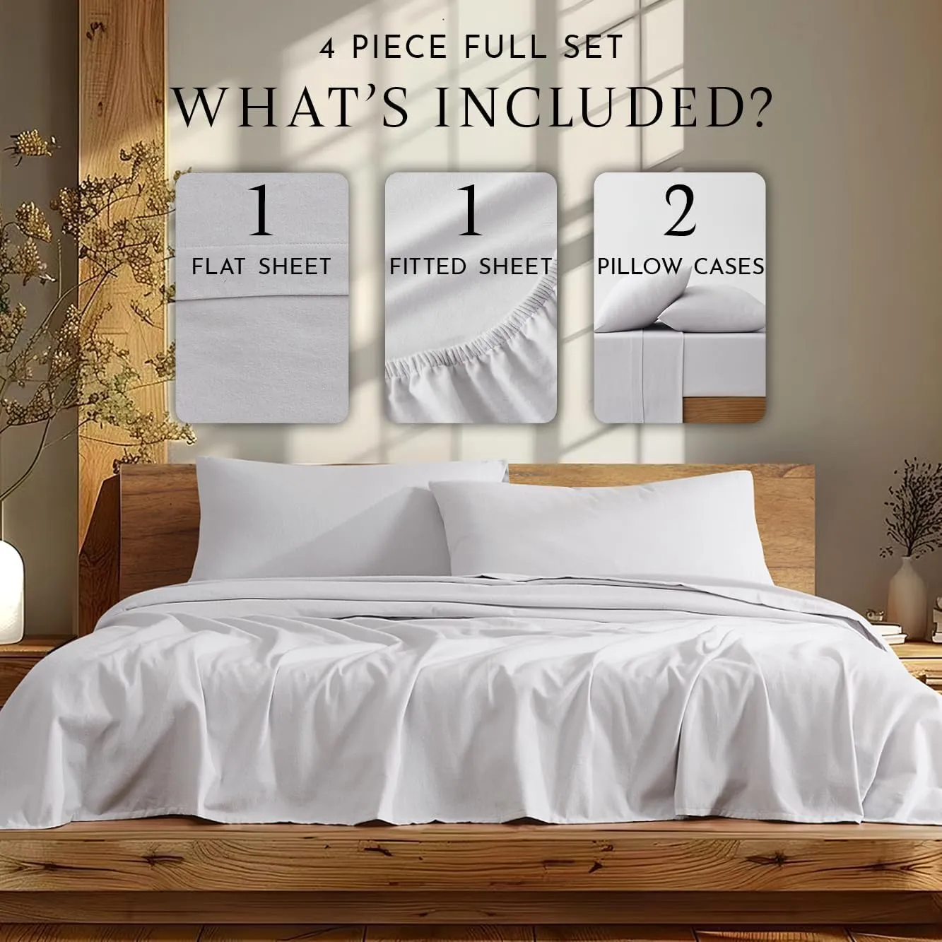 Linen Closet Soft & Cozy 100% Cotton Flannel Sheet Set, King, Soft Gray