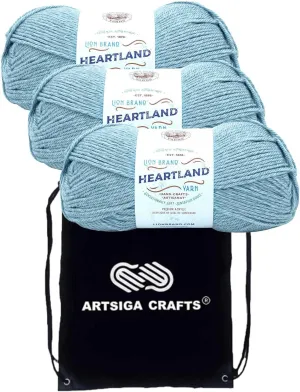 Lion Brand Heartland Voyageurs 136-106 (3-Skeins - Same Dye Lot) Worsted Medium #4 Acrylic Yarn for Crocheting and Knitting with Project Bag