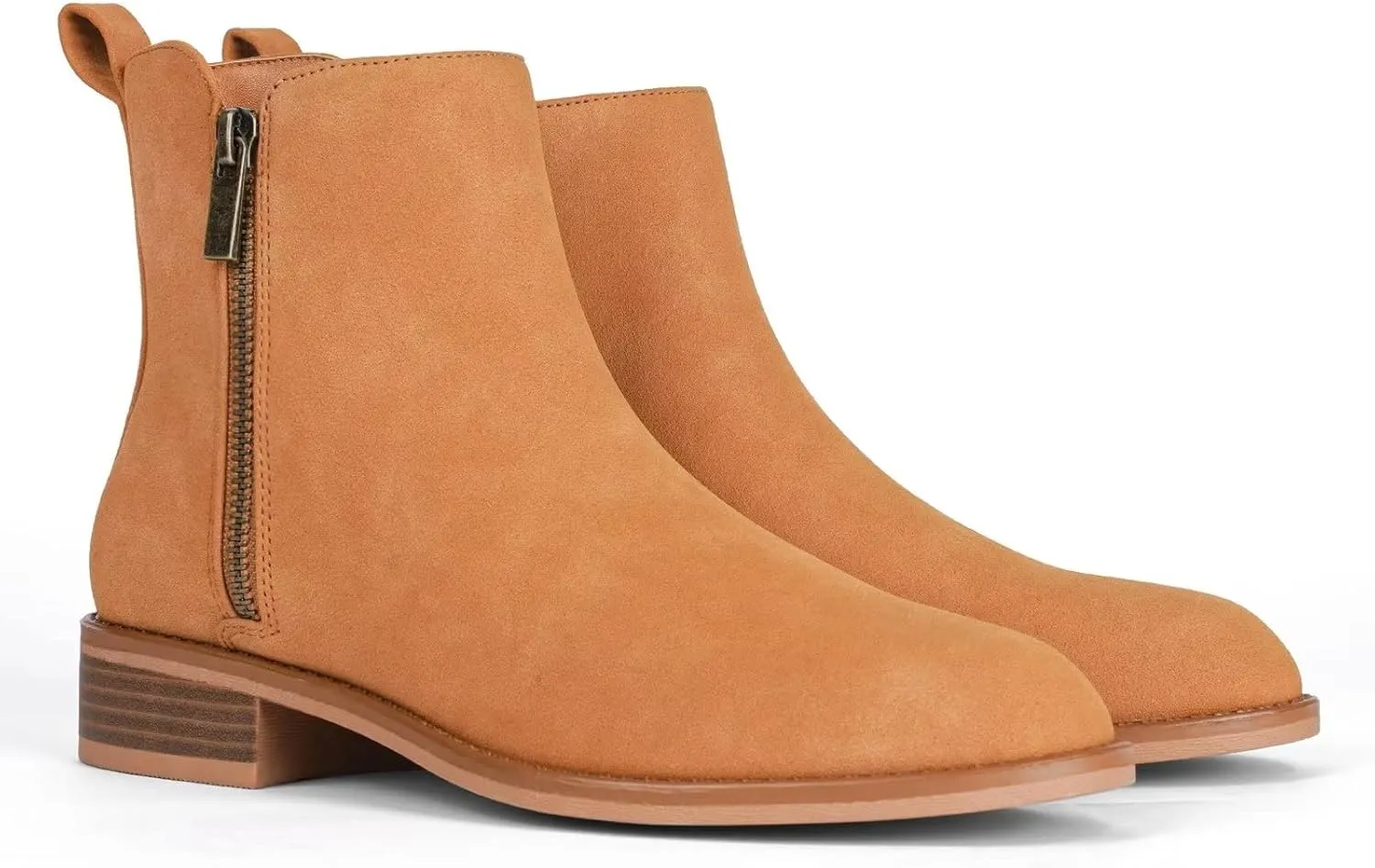 LISYIIZ Women's Ankle Boots Flat Low Heel Booties for Women Round Toe Two-Sided Zipper Design Faux Suede Short Boots