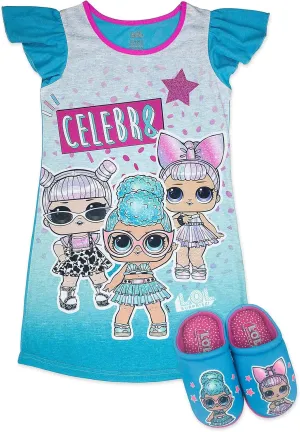 L.O.L Surprise! Girls Pajama Set, Dorm PJs with Slippers, Rocker Diva MC Swag Opal Q.T. Pearl Q.T