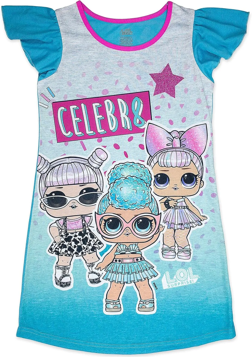 L.O.L Surprise! Girls Pajama Set, Dorm PJs with Slippers, Rocker Diva MC Swag Opal Q.T. Pearl Q.T
