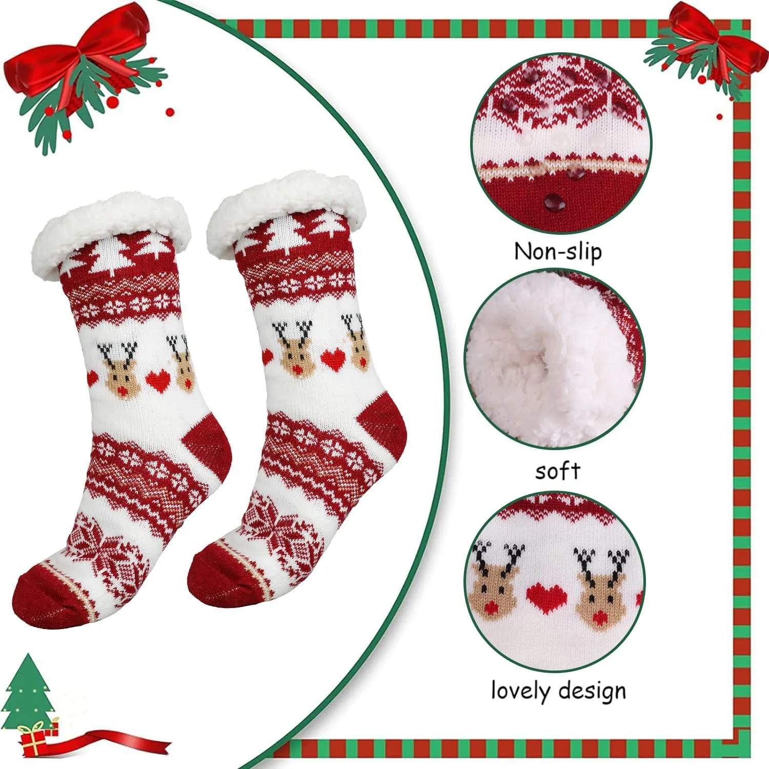LOMIMOS Christmas Slipper Sock, Xmas Non Slip Sock Warm for Winter Home Women