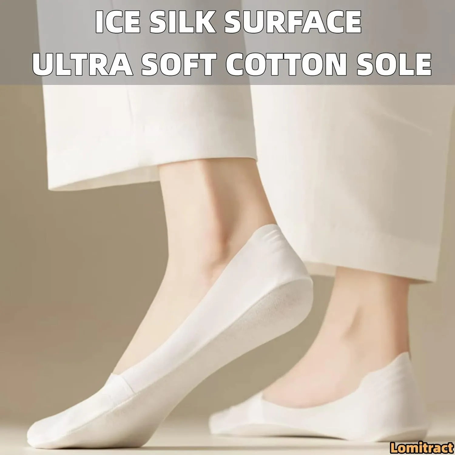 Lomitract Thin No Show Socks (Women 5-12), Made of Ice Silk Surface on the Surface & Cotton on the Bottom