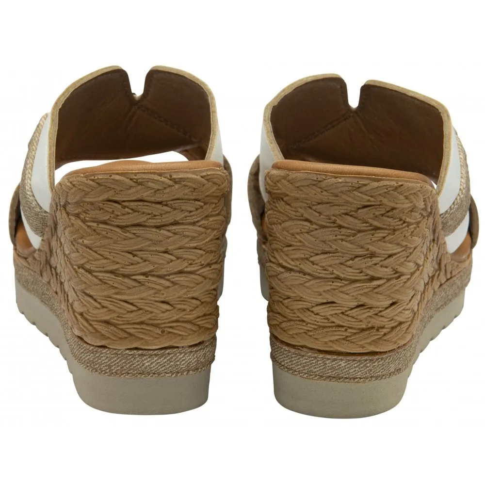 Lotus ULP371 Toscana White Wedge Mule Sandals