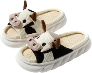 Lovely Rabbit Slippers Cow Linen Slippers, Animal slippers Summer Cotton Linen Couple Home Shoes Indoor Outdoor