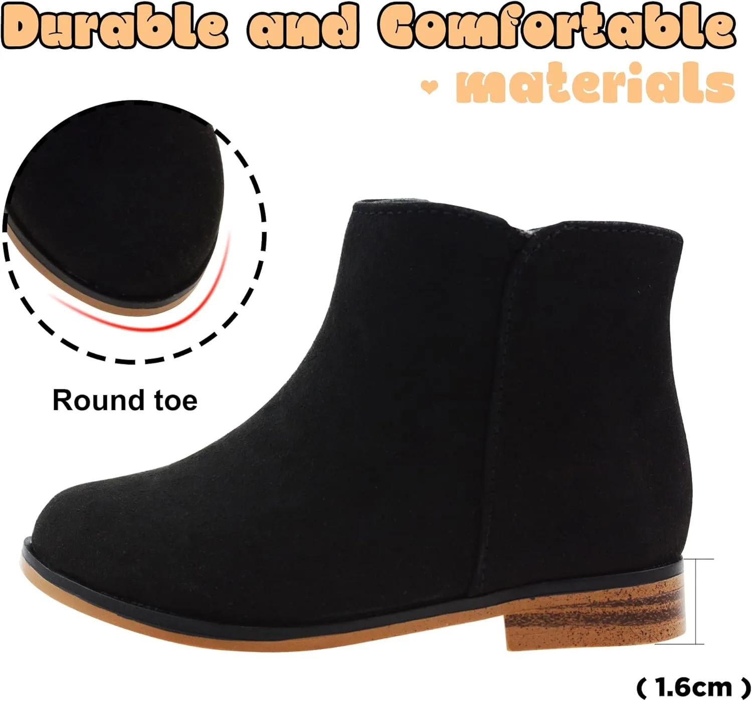 LseLom Girls Ankle Boots for Toddler/Little Kids - Brown, Suede, Zipper, Low-Top, Flat Heel, Casual