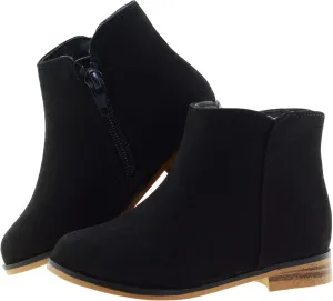 LseLom Girls Ankle Boots for Toddler/Little Kids - Brown, Suede, Zipper, Low-Top, Flat Heel, Casual