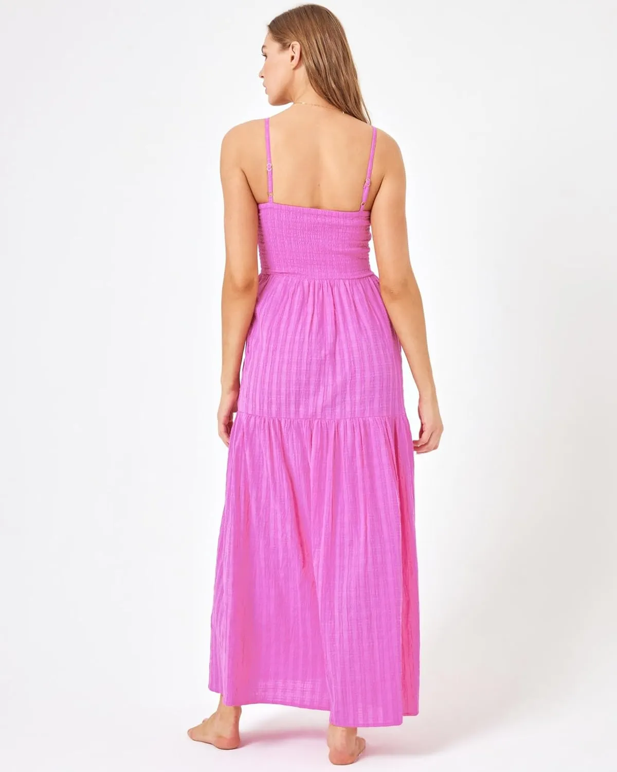 L*Space Mallorca Dress for Women, Full Length Maxi with Adjustable Straps, Tiered Skirt, Chic Dress for Vacation, 100% Cotton