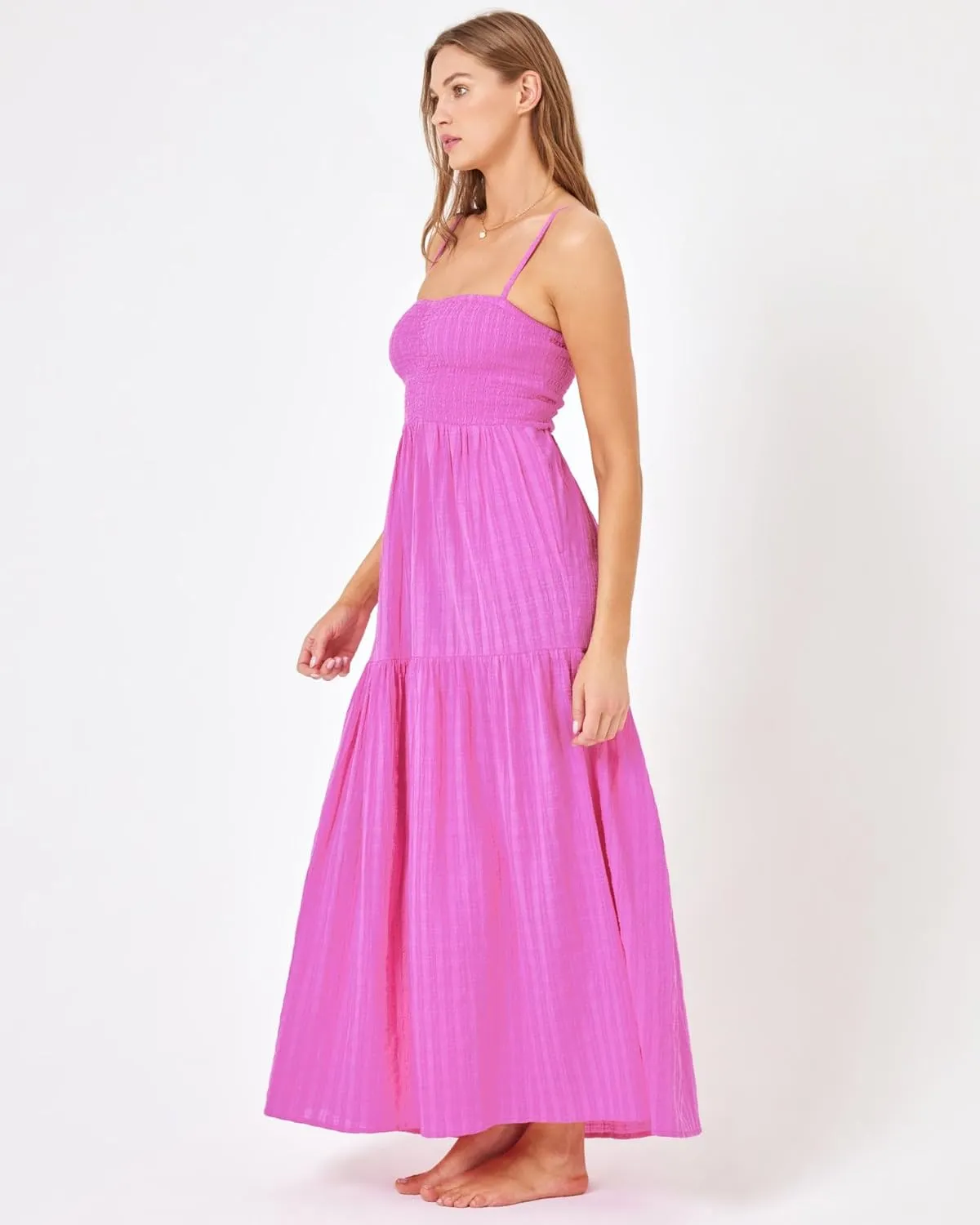 L*Space Mallorca Dress for Women, Full Length Maxi with Adjustable Straps, Tiered Skirt, Chic Dress for Vacation, 100% Cotton