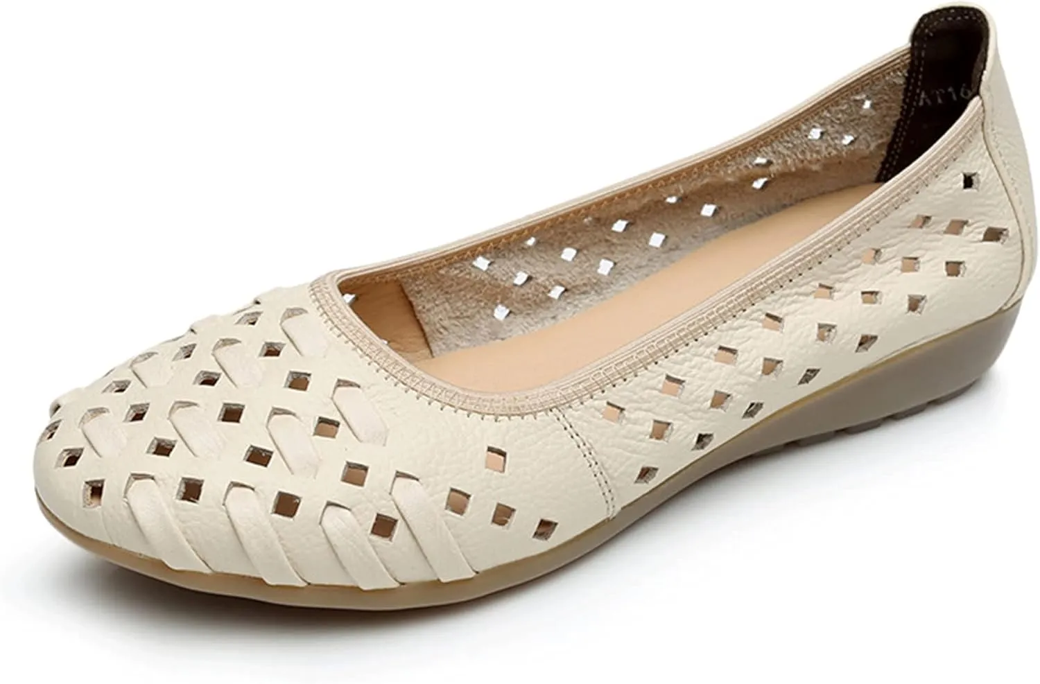 LUXINYU Women's Slip on Flats,Round Toe Hallow Flat Shoes, Soft Comfortable Cowhide Soft-soled Flats