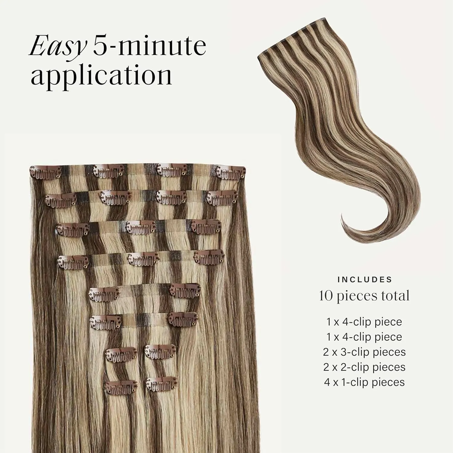 Luxy 100% Remy Human Hair - Seamless Clip-In Hair Extensions - Multi-Dimensional Color for Natural Blending, Adds Volume & Length 180 grams 20" Ash Brown Highlights