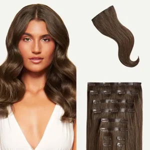 Luxy 100% Remy Human Hair - Seamless Clip-In Hair Extensions - Multi-Dimensional Color for Natural Blending, Adds Volume & Length 240 grams 24" Neutral Brown Seamless