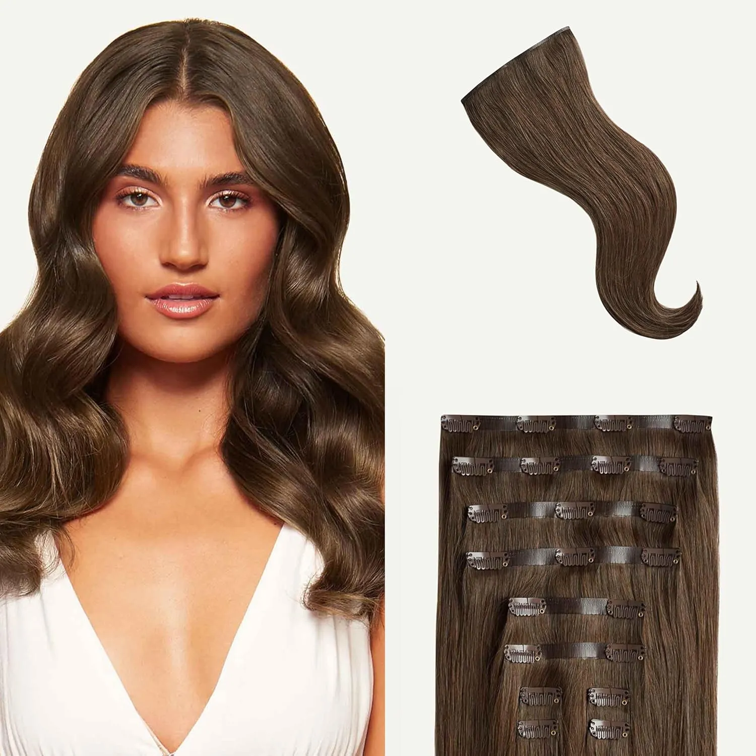 Luxy 100% Remy Human Hair - Seamless Clip-In Hair Extensions - Multi-Dimensional Color for Natural Blending, Adds Volume & Length 240 grams 24" Neutral Brown Seamless