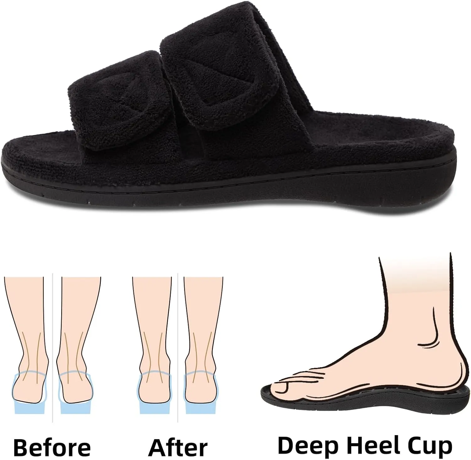 Magtoe Women's Adjustable Straps Slippers with Arch Support Open toe Indoor Slip on Slippers Cozy Memory Foam