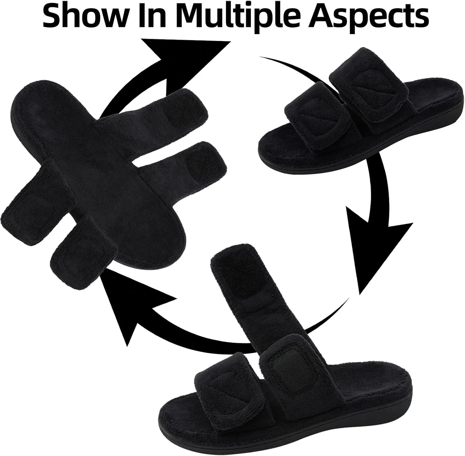Magtoe Women's Adjustable Straps Slippers with Arch Support Open toe Indoor Slip on Slippers Cozy Memory Foam