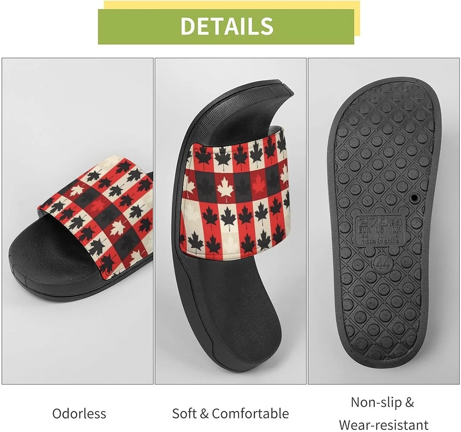 Maple Leaf Canada CA Flag PVC Home Slippers Non-Slip Shower Shoes Casual Bathroom Slippers for Women Men