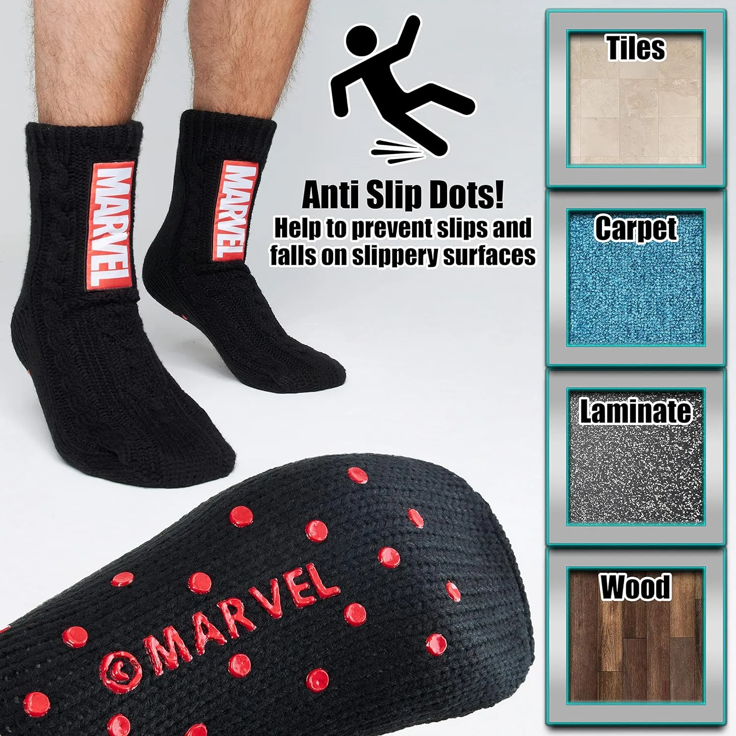 Marvel Fluffy Socks, Mens Slipper Socks, Black Panther Thor Warm Knitted Socks